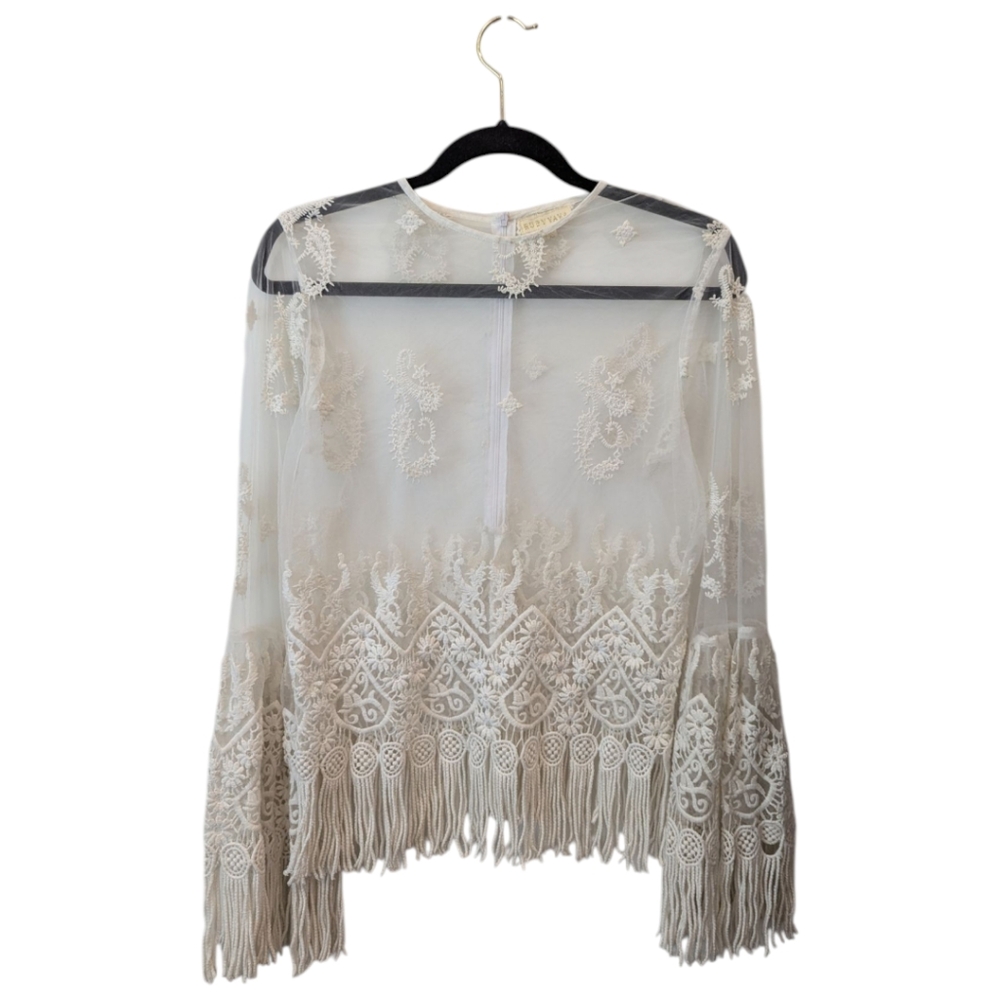 RubyYaya White Embroidered Fringe Top